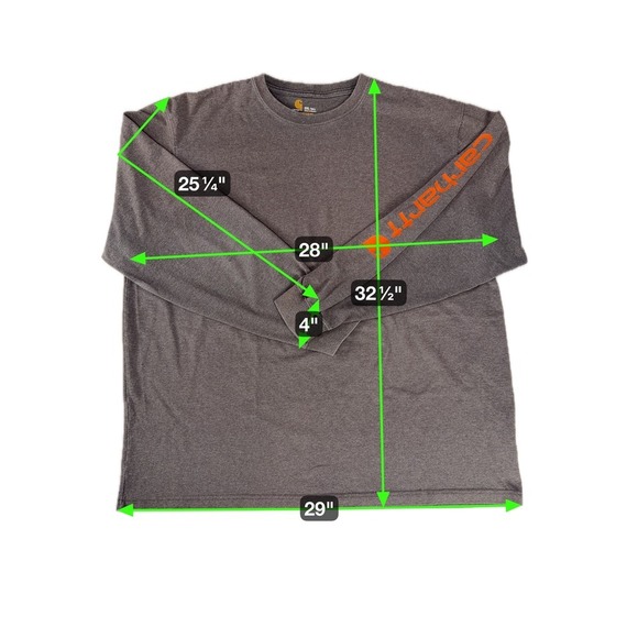 Carhartt Mens 2XL Tall Long Sleeve Gray Original Fit Logo Graphic T-Shirt - Picture 3 of 8